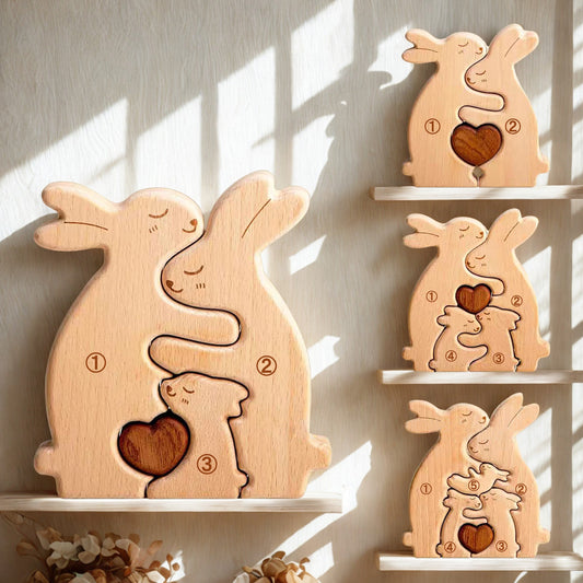 名入れ木製パズル 兎|出産祝い・木婚式・誕生日プレゼントに|内祝い・結婚記念日・敬老の日贈り物 |双子・3人目妊婦さんにも|30代~50代の妻/両親/母親/父親へ|癒しのインテリア - RabbPig