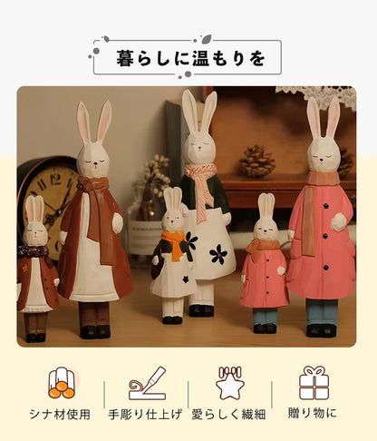 ミニチュア エレガントな親子うさぎ 木製 可愛い 手作り 木彫り 置物 癒し 厄除け 開運 オブジェ 小さい 玄関 風水 引越し祝い 贈り物 プレゼント 幸運 木製雑貨（副本）