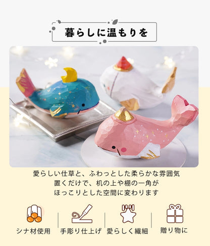 ミニチュア 夢のクジラ 木製 可愛い 手作り 木彫り 置物 癒し 厄除け 開運 オブジェ 小さい 玄関 風水 引越し祝い 贈り物 プレゼント 幸運 木製雑貨