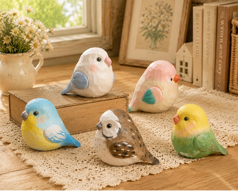 【名入れ｜2点セット｜ラッピング付き】ミニチュア 鳥 可愛い 手作り 木彫り 鳥グッズ 置物 癒し 厄除け オブジェ 小さい 玄関 風水 引越し祝い 贈り物 プレゼント 幸運 木製 雑貨