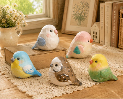 【名入れ｜2点セット｜ラッピング付き】ミニチュア 鳥 可愛い 手作り 木彫り 鳥グッズ 置物 癒し 厄除け オブジェ 小さい 玄関 風水 引越し祝い 贈り物 プレゼント 幸運 木製 雑貨
