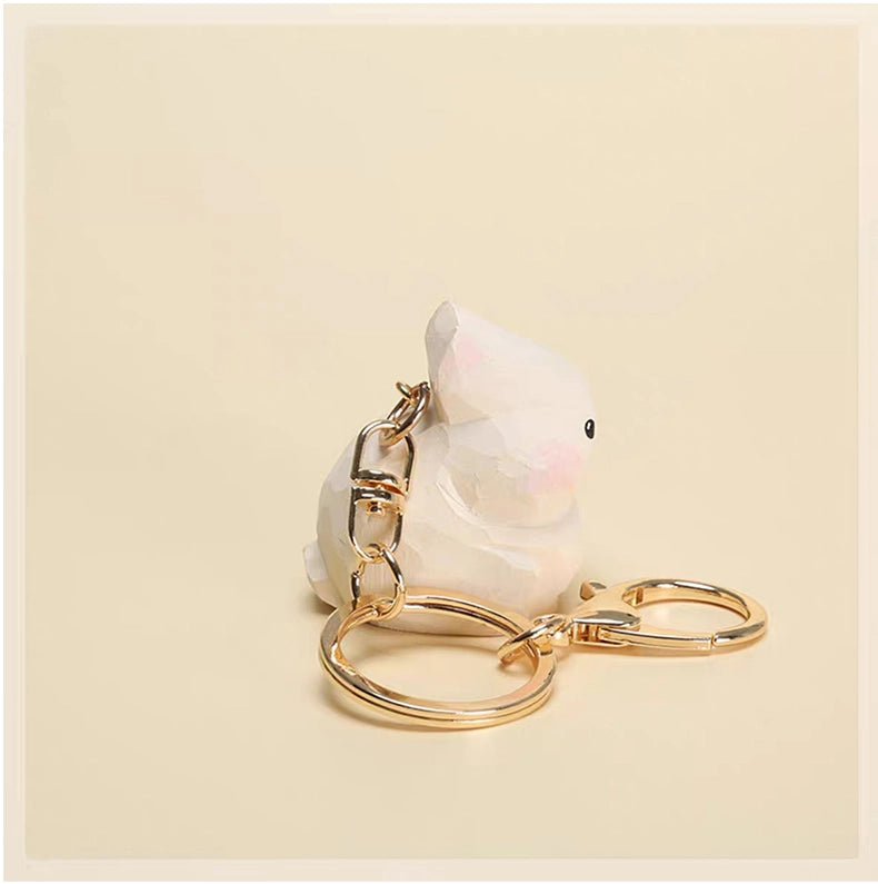 【名入れ｜2点セット｜ラッピング付き】木製 うさぎ キーホルダー  名入れ無料 動物 可愛い 兎 バッグチャーム ペア 彼女/友達への贈り物 木彫り 誕生日プレゼント ミニチュア 癒し