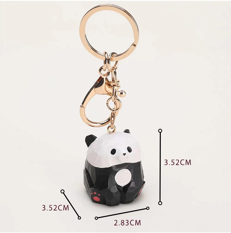【名入れ｜ラッピング付き】木製 パンダ キーホルダー  名入れ無料 可愛い 動物 バッグチャーム ペア 彼女/友達への贈り物 木彫り 誕生日プレゼント ミニチュア 癒し