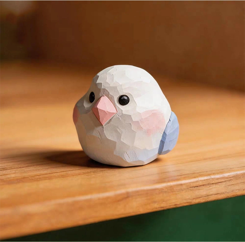 【名入れ｜2点セット｜ラッピング付き】ミニチュア 鳥 可愛い 手作り 木彫り 鳥グッズ 置物 癒し 厄除け オブジェ 小さい 玄関 風水 引越し祝い 贈り物 プレゼント 幸運 木製 雑貨