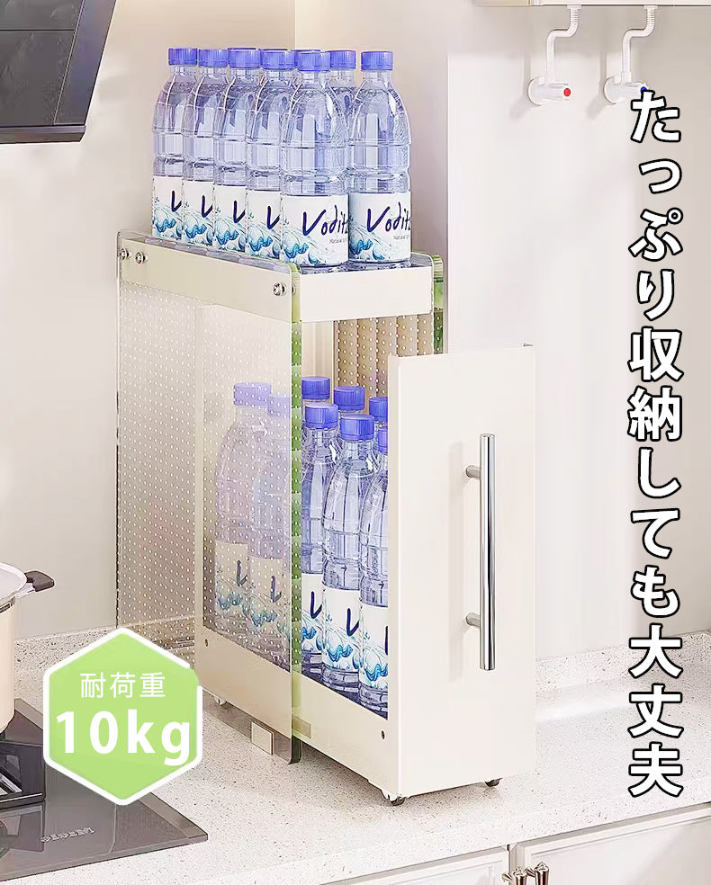 調味料ラック クリア スリム 2段 おしゃれ 12cm スパイスラック 引き出し キッチン 収納 棚 大容量 中身見える 幅12cm コンロ サイド スライド 隙間収納 すきま収納 コンロ横 ストッカー 洗面所 省スペース ホワイト