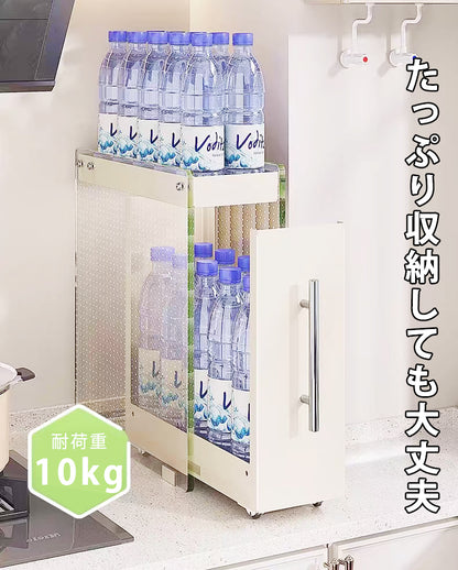 調味料ラック クリア スリム 2段 おしゃれ 12cm スパイスラック 引き出し キッチン 収納 棚 大容量 中身見える 幅12cm コンロ サイド スライド 隙間収納 すきま収納 コンロ横 ストッカー 洗面所 省スペース ホワイト
