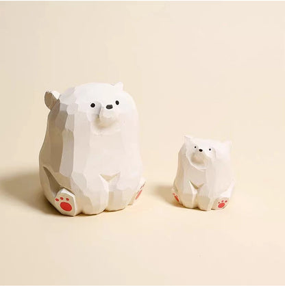 【名入れ｜2点セット｜ラッピング付き】ミニチュア 親子熊 可愛い 手作り 木彫り ペア 置物 癒し 厄除け オブジェ 小さい 玄関 風水 引越し祝い 贈り物 プレゼント 幸運 木製 雑貨