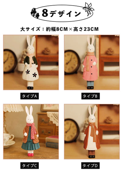 ミニチュア エレガントな親子うさぎ 木製 可愛い 手作り 木彫り 置物 癒し 厄除け 開運 オブジェ 小さい 玄関 風水 引越し祝い 贈り物 プレゼント 幸運 木製雑貨（副本）