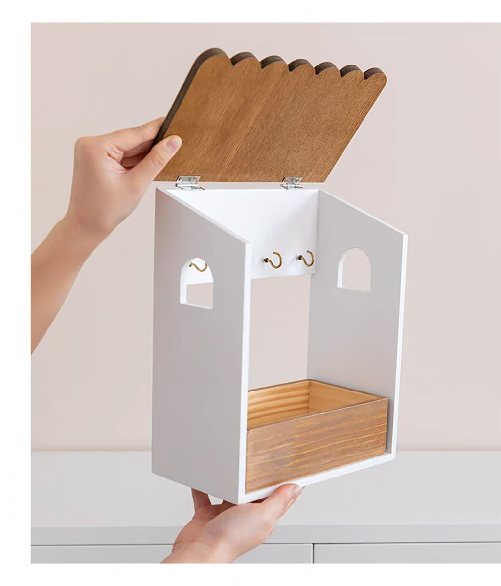 【卓上・壁掛け】小物収納 玄関収納 可愛い マスク収納ケース 収納ボックス キーフック キースタンド 鍵スタンド 鍵かけ 木製 ウッド 雑貨 小物置き 卓上 壁掛け 両用 収納 飾る インテリア小物 ギフト プレゼント