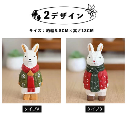 ミニチュア 冬のうさぎ 木製 可愛い 手作り 木彫り 置物 癒し 厄除け 開運 オブジェ 小さい 玄関 風水 引越し祝い 贈り物 プレゼント 幸運 木製雑貨