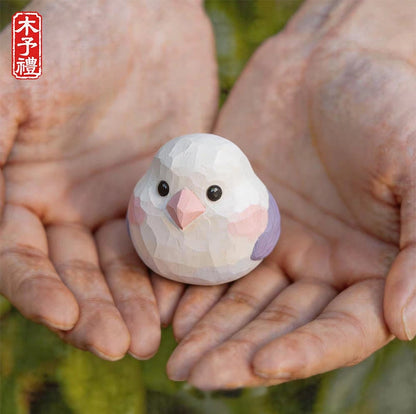【名入れ｜2点セット｜ラッピング付き】ミニチュア 鳥 可愛い 手作り 木彫り 鳥グッズ 置物 癒し 厄除け オブジェ 小さい 玄関 風水 引越し祝い 贈り物 プレゼント 幸運 木製 雑貨