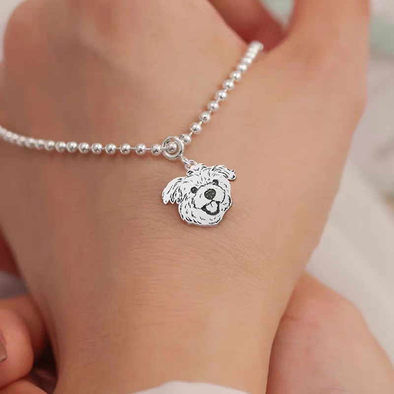 【写真入り 名入れ】ビーズブレスレット シルバー925 チャーム S925 シルバー 金属アレルギー対応 レディース オーダーメイド オリジナル ペット プレゼント ギフト ペット供養 思い出 オーダー オリジナルグッズ メモリアルグッズ