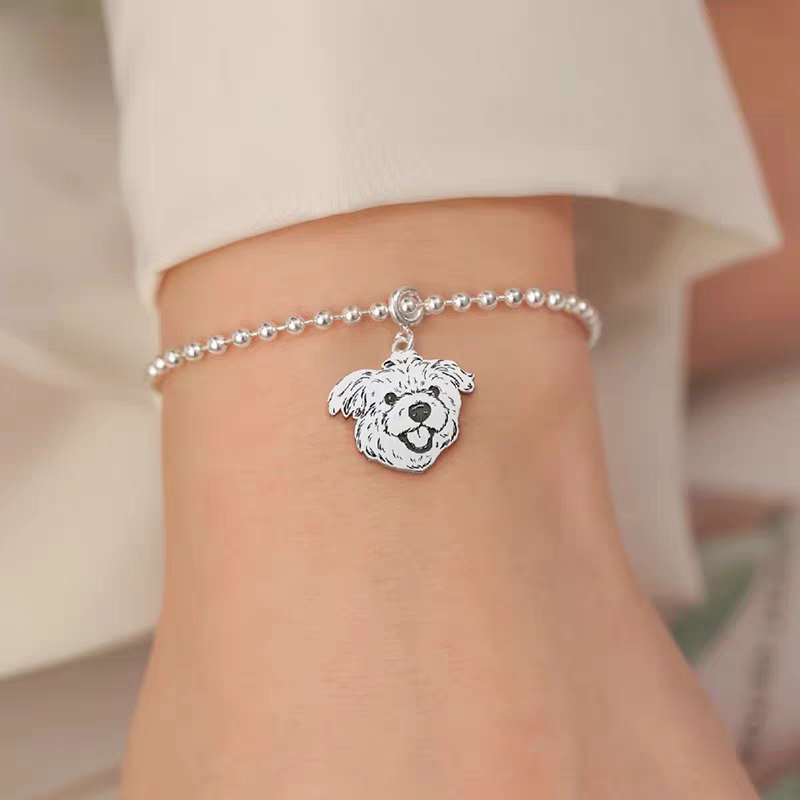 【写真入り 名入れ】ビーズブレスレット シルバー925 チャーム S925 シルバー 金属アレルギー対応 レディース オーダーメイド オリジナル ペット プレゼント ギフト ペット供養 思い出 オーダー オリジナルグッズ メモリアルグッズ