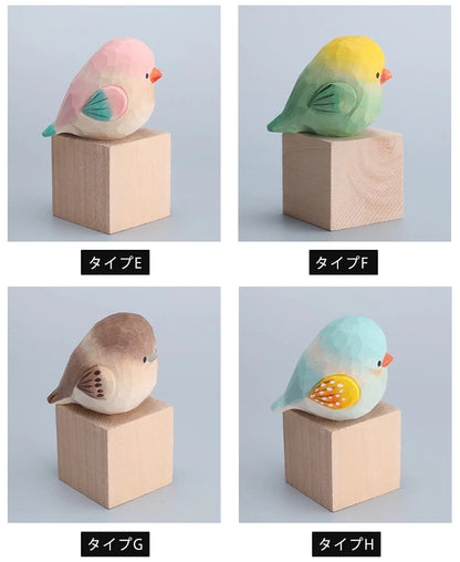 【名入れ｜2点セット｜ラッピング付き】ミニチュア 鳥 可愛い 手作り 木彫り 鳥グッズ 置物 癒し 厄除け オブジェ 小さい 玄関 風水 引越し祝い 贈り物 プレゼント 幸運 木製 雑貨