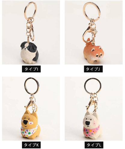 【名入れ｜2点セット｜ラッピング付き】木製 犬 キーホルダー  名入れ無料 動物 可愛い バッグチャーム ペア 彼女/友達への贈り物 木彫り 誕生日プレゼント ミニチュア 癒し 犬グッズ