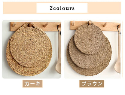 鍋敷き コースター 断熱 ホテイアオイ 丸形 草 18cm 20cm 25cm 30cm かわいい おしゃれ 手編み 草編み 吊り下げ収納 フック付き エスニック バリ雑貨 トレー ソーサー 天然素材 ナチュラル - RabbPig