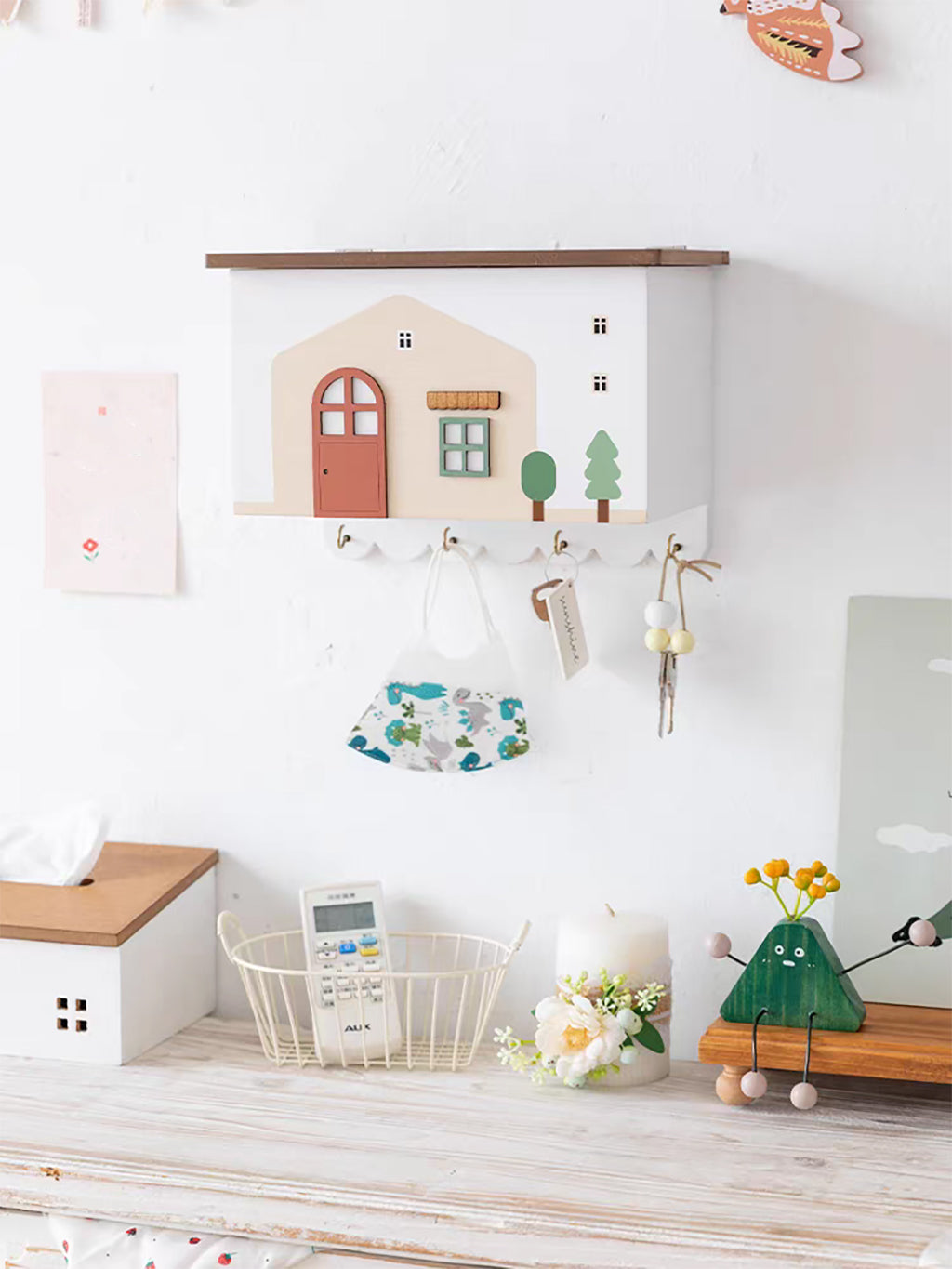 マスク 収納ケース 壁掛け マスクケース 小物収納 玄関収納 可愛い 収納ボックス キーフック 鍵かけ 木製 ウッド 雑貨 小物置き 壁掛け 収納 飾る インテリア小物 ギフト プレゼント