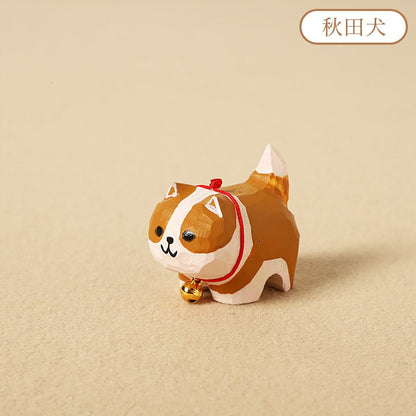 【2個でお得！】【犬の置物｜バッグチャーム】 ミニチュア 可愛い 犬 木彫り ナチュラル 犬グッズ 置物 癒し 厄除け オブジェ ストラップ 小さい 玄関 風水 引越し祝い 贈り物 プレゼント 幸運 お守りストラップ 木製雑貨 - RabbPig