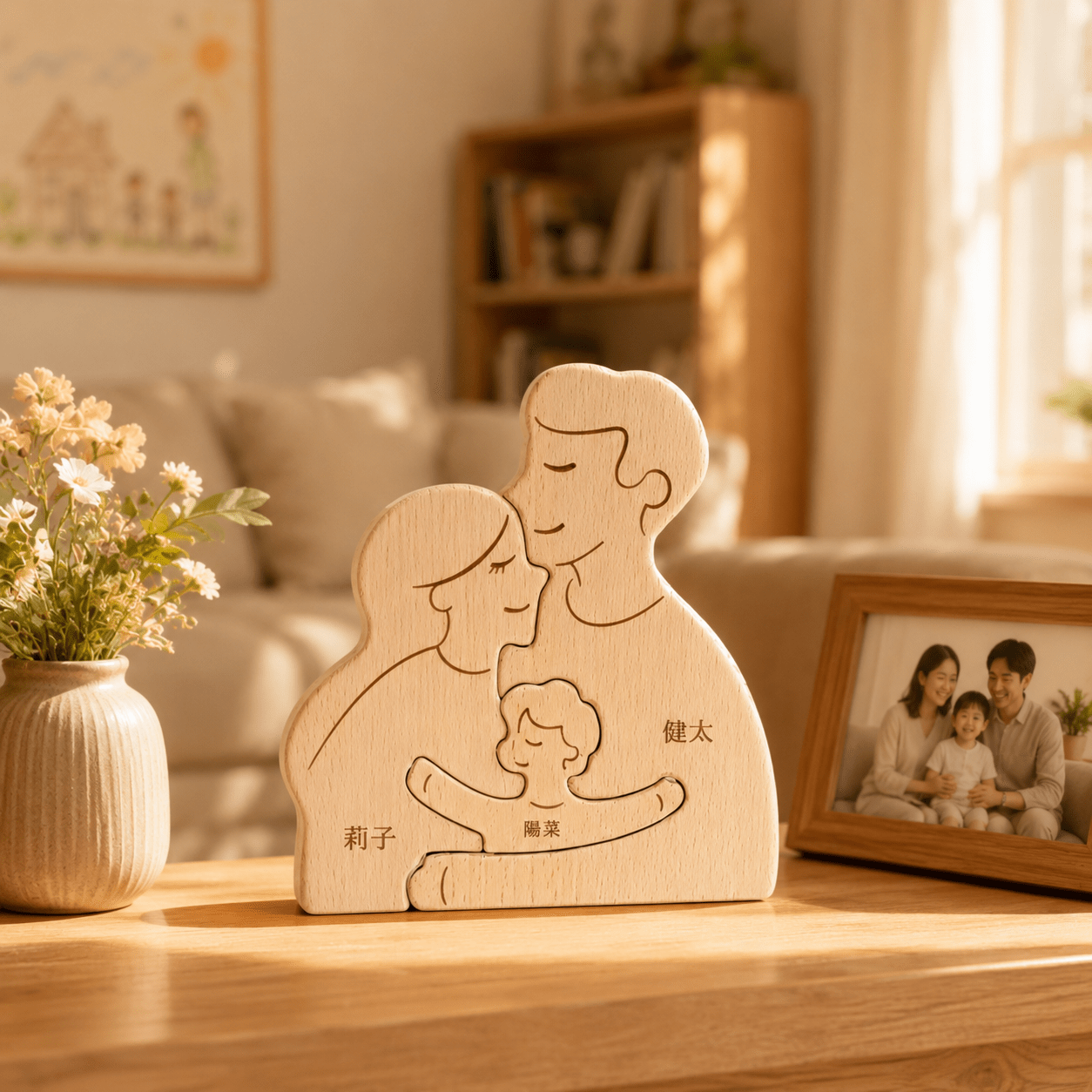 結婚 記念日 木製 プレゼント パズル 出産 祝い 木婚式 誕生日 ギフト 名 入り 内祝い 双子 ３人目 妊婦 妻 両親 女性 男性 母親 父親 30代 40代 50代 敬老の日 家族 癒し - RabbPig