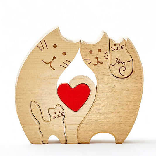 名入れ木製パズル いたずらの猫｜出産祝い・木婚式・誕生日プレゼントに｜内祝い・結婚記念日・敬老の日贈り物 ｜双子・３人目妊婦さんにも｜30代～50代の妻/両親/母親/父親へ｜癒しのインテリア - RabbPig