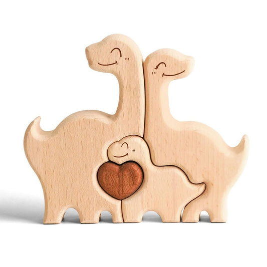 名入れ木製パズル 恐竜｜出産祝い・木婚式・誕生日プレゼントに｜内祝い・結婚記念日・敬老の日贈り物 ｜双子・３人目妊婦さんにも｜30代～50代の妻/両親/母親/父親へ｜癒しのインテリア - RabbPig