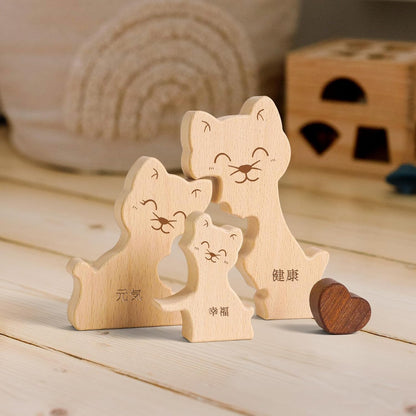 名入れ木製パズル 優しげな猫｜出産祝い・木婚式・誕生日プレゼントに｜内祝い・結婚記念日・敬老の日贈り物 ｜双子・３人目妊婦さんにも｜30代～50代の妻/両親/母親/父親へ｜癒しのインテリア - RabbPig
