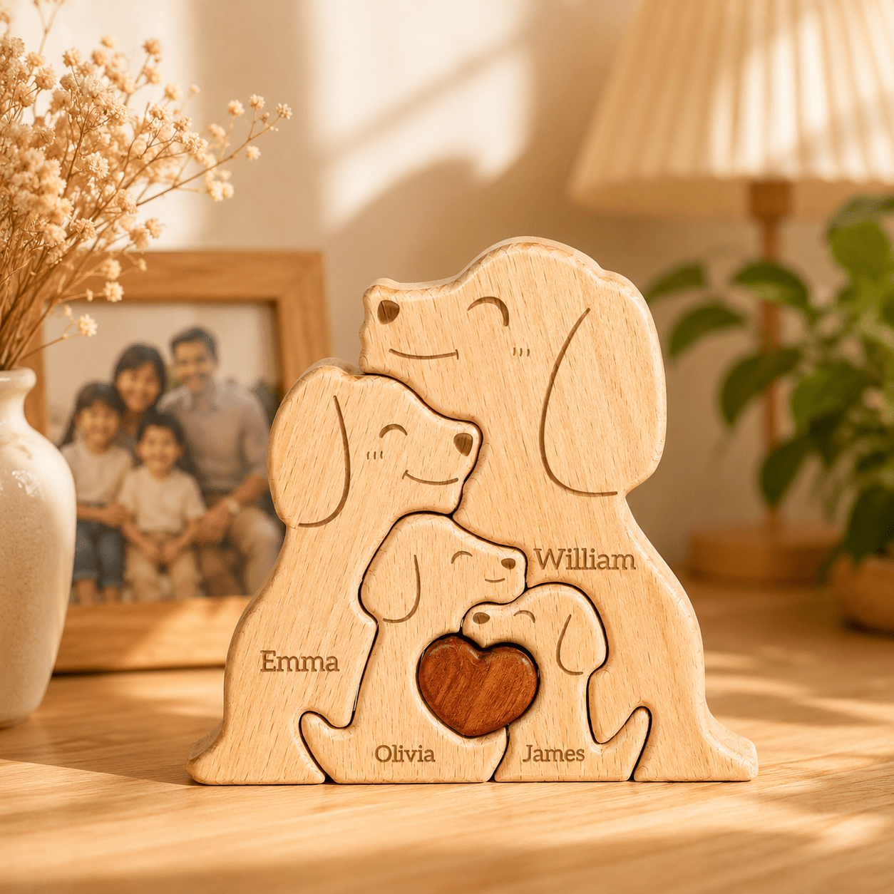 名入れ木製パズル 犬｜出産祝い・木婚式・誕生日プレゼントに｜内祝い・結婚記念日・敬老の日贈り物 ｜双子・３人目妊婦さんにも｜30代～50代の妻/両親/母親/父親へ｜癒しのインテリア - RabbPig