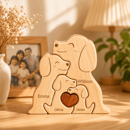 名入れ木製パズル 犬｜出産祝い・木婚式・誕生日プレゼントに｜内祝い・結婚記念日・敬老の日贈り物 ｜双子・３人目妊婦さんにも｜30代～50代の妻/両親/母親/父親へ｜癒しのインテリア - RabbPig
