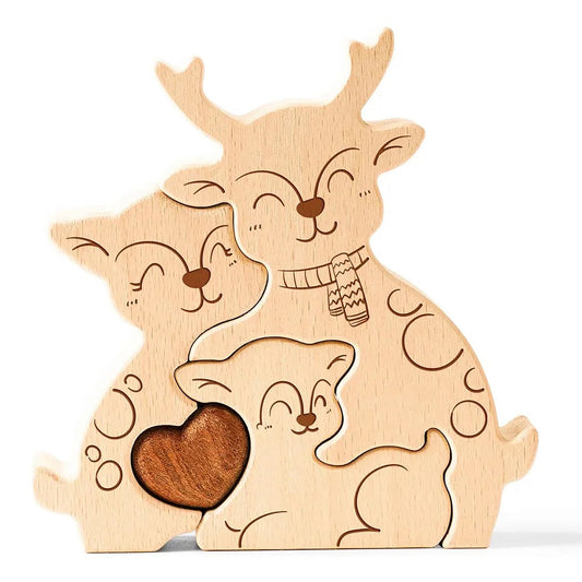 名入れ木製パズル 鹿｜出産祝い・木婚式・誕生日プレゼントに｜母の日・内祝い・結婚記念日・敬老の日贈り物 ｜双子・３人目妊婦さんにも｜30代～50代の妻/両親/母親/父親へ｜癒しのインテリア - RabbPig