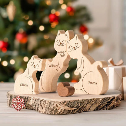 名入れ木製パズル 鈴猫｜出産祝い・木婚式・誕生日プレゼントに｜内祝い・結婚記念日・敬老の日贈り物 ｜双子・３人目妊婦さんにも｜30代～50代の妻/両親/母親/父親へ｜癒しのインテリア - RabbPig