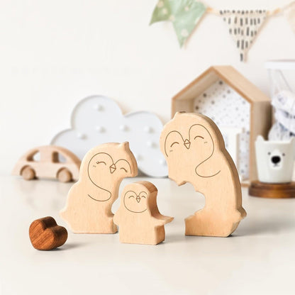 名入れ木製パズル ペンギン｜出産祝い・木婚式・誕生日プレゼントに｜内祝い・結婚記念日・敬老の日贈り物 ｜双子・３人目妊婦さんにも｜30代～50代の妻/両親/母親/父親へ｜癒しのインテリア - RabbPig