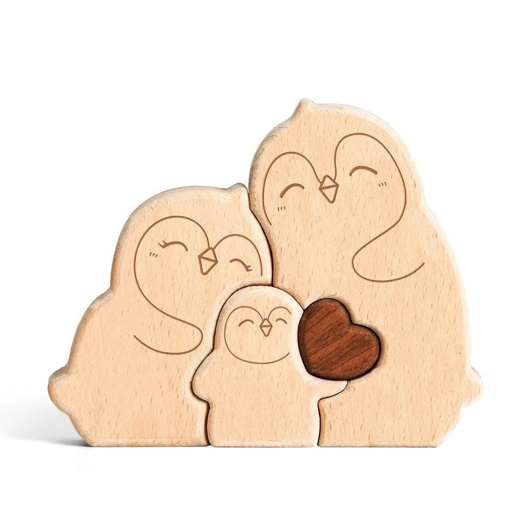 名入れ木製パズル ペンギン｜出産祝い・木婚式・誕生日プレゼントに｜内祝い・結婚記念日・敬老の日贈り物 ｜双子・３人目妊婦さんにも｜30代～50代の妻/両親/母親/父親へ｜癒しのインテリア - RabbPig