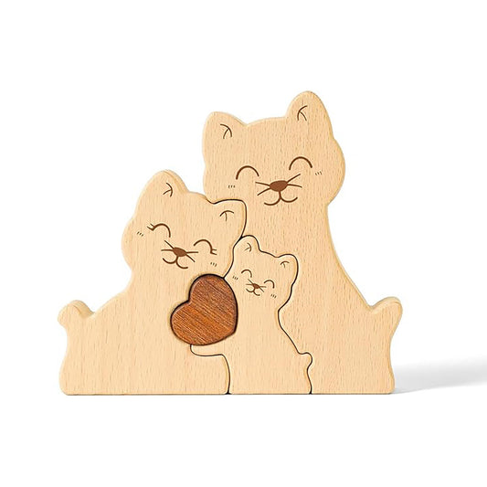 名入れ木製パズル 優しげな猫｜出産祝い・木婚式・誕生日プレゼントに｜内祝い・結婚記念日・敬老の日贈り物 ｜双子・３人目妊婦さんにも｜30代～50代の妻/両親/母親/父親へ｜癒しのインテリア - RabbPig