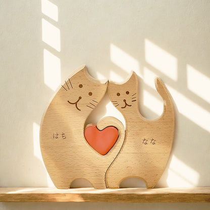 名入れ木製パズル いたずらの猫｜出産祝い・木婚式・誕生日プレゼントに｜内祝い・結婚記念日・敬老の日贈り物 ｜双子・３人目妊婦さんにも｜30代～50代の妻/両親/母親/父親へ｜癒しのインテリア - RabbPig