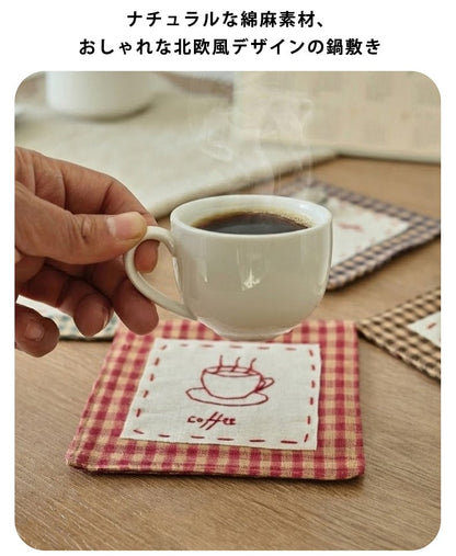 【4枚セット】コースター 綿麻混 可愛い 吸水 北欧 ナチュラル コットンリネン 布 角型 正方形 おしゃれ インテリア - RabbPig