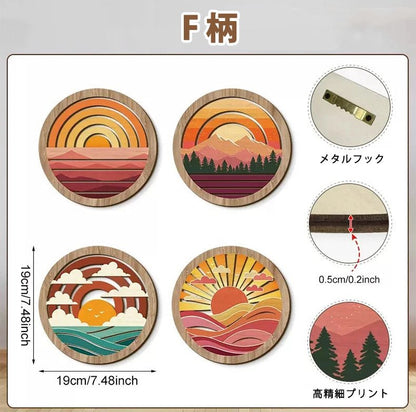 【4点セット】 木製 壁飾り ボヘミアン風 ウォールアート アートパネル ウォールデコレーション ラウンド 壁掛け 透かし彫り シルエット インテリア おしゃれ 丸型 北欧風 ナチュラル - RabbPig
