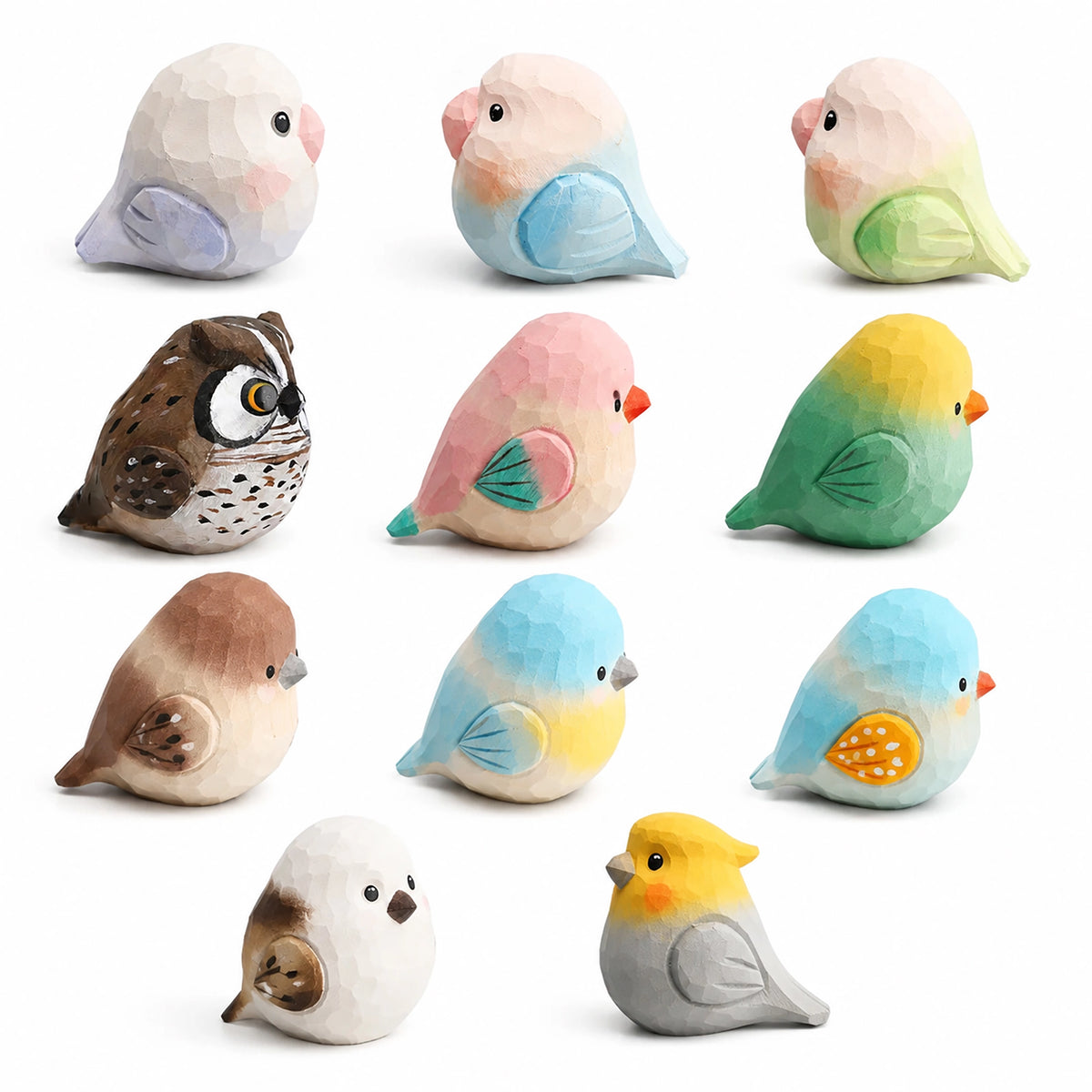 【名入れ｜2点セット｜ラッピング付き】ミニチュア 鳥 可愛い 手作り 木彫り 鳥グッズ 置物 癒し 厄除け オブジェ 小さい 玄関 風水 引越し祝い 贈り物 プレゼント 幸運 木製 雑貨