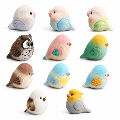 【名入れ｜2点セット｜ラッピング付き】ミニチュア 鳥 可愛い 手作り 木彫り 鳥グッズ 置物 癒し 厄除け オブジェ 小さい 玄関 風水 引越し祝い 贈り物 プレゼント 幸運 木製 雑貨