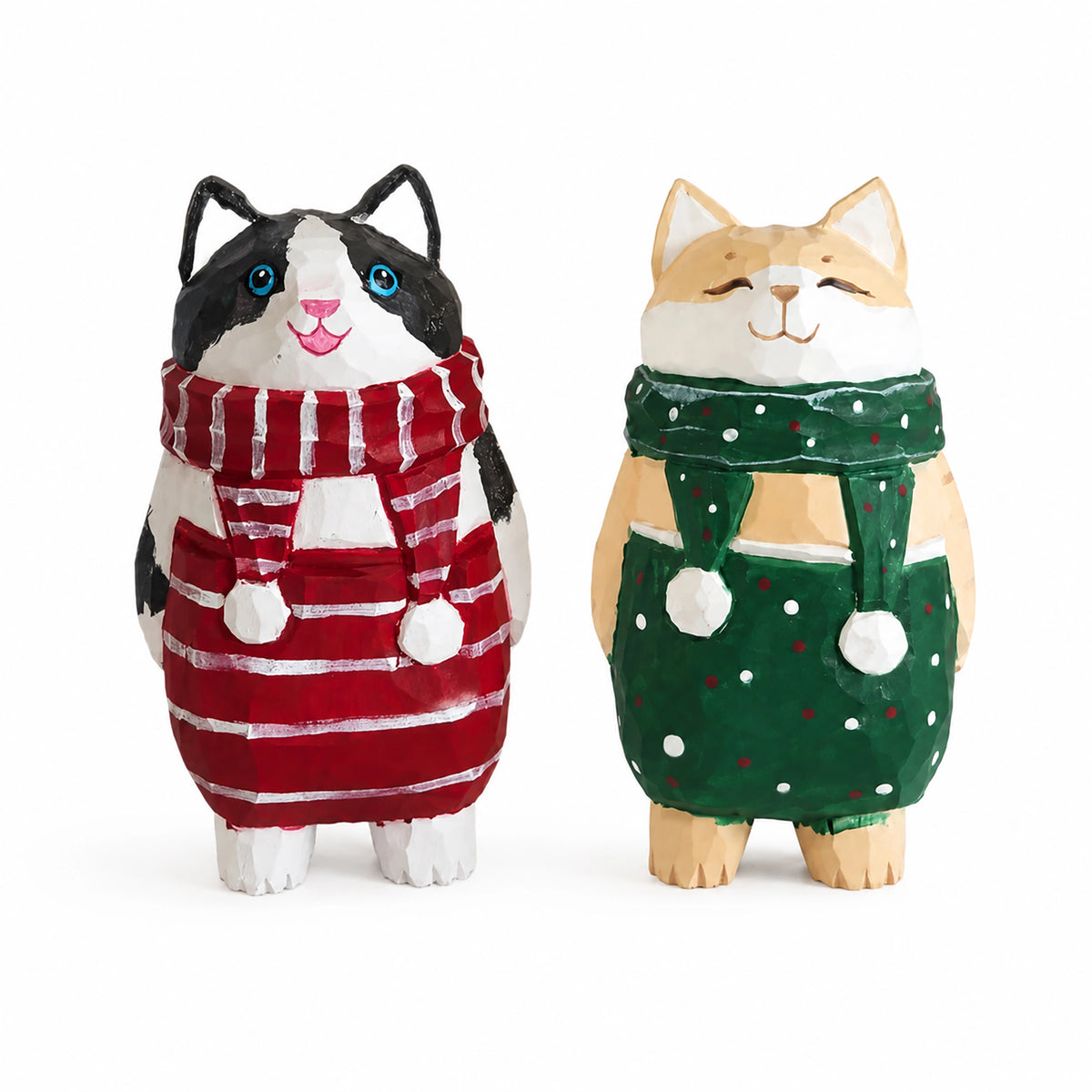 ミニチュア 冬の猫 木製 可愛い 手作り 木彫り 猫グッズ 置物 癒し 厄除け 開運 オブジェ 小さい 玄関 風水 引越し祝い 贈り物 プレゼント 幸運 木製雑貨