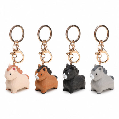 【名入れ｜2点セット｜ラッピング付き】木製 うま キーホルダー  名入れ無料 動物 可愛い 馬 バッグチャーム ペア 彼女/友達への贈り物 木彫り 誕生日プレゼント ミニチュア 癒し