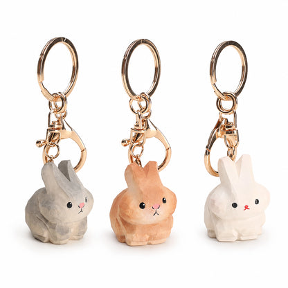 【名入れ｜2点セット｜ラッピング付き】木製 うさぎ キーホルダー  名入れ無料 動物 可愛い 兎 バッグチャーム ペア 彼女/友達への贈り物 木彫り 誕生日プレゼント ミニチュア 癒し