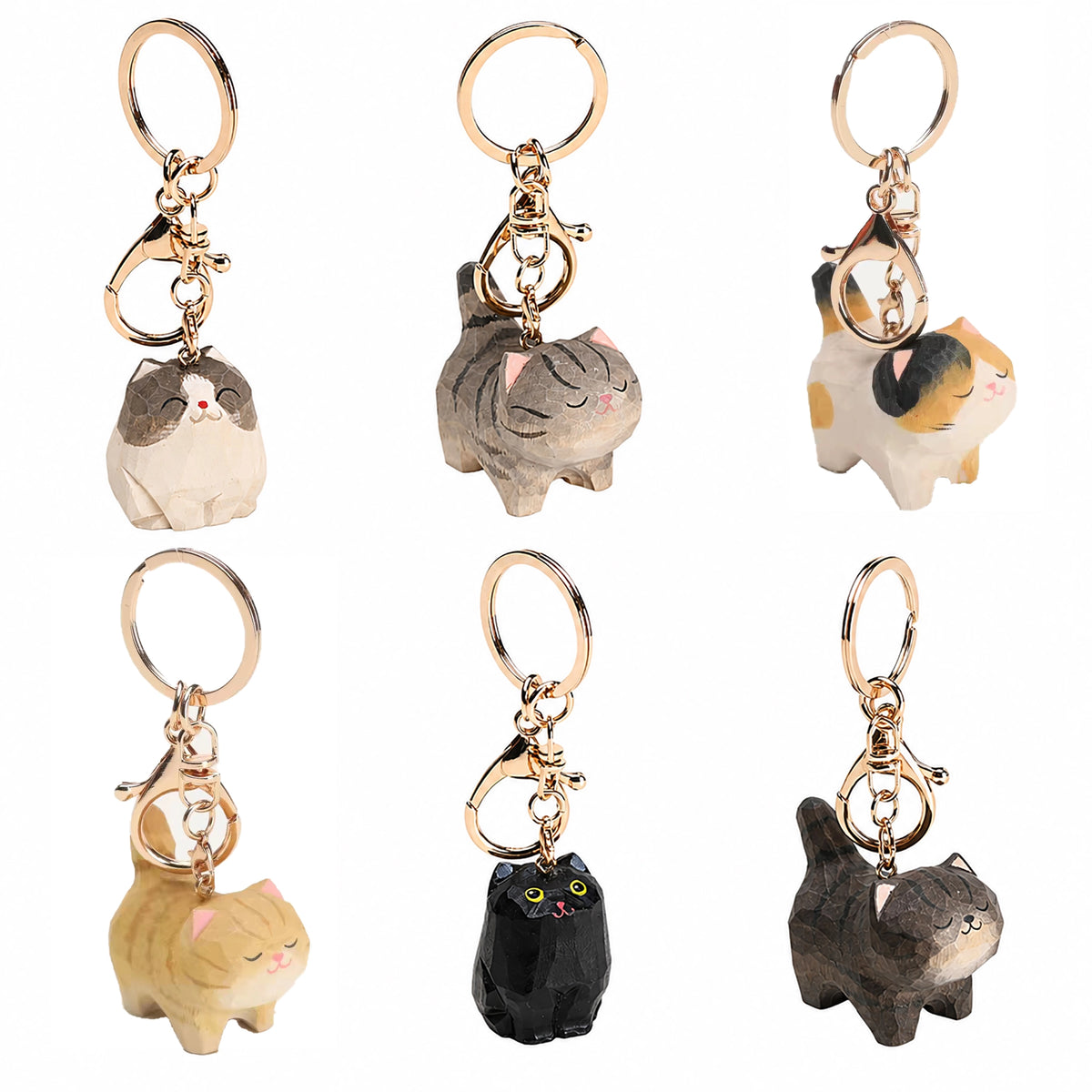 【名入れ｜2点セット｜ラッピング付き】木製 猫 キーホルダー  名入れ無料 動物 可愛い バッグチャーム ペア 彼女/友達への贈り物 木彫り 誕生日プレゼント ミニチュア 癒し 猫グッズ