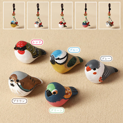 2点セット 鳥 木彫り 置物 鳥グッヅ バッグチャーム 癒し ナチュラル 可愛い 手作り 厄除け オブジェ ストラップ 小さい 玄関 風水 引越し祝い 贈り物 プレゼント 幸運 お守りストラップ ミニチュア 木製雑貨
