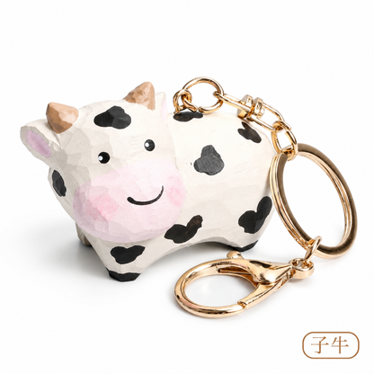 【名入れ｜2点セット｜ラッピング付き】木製 アニマル キーホルダー  名入れ無料 動物 可愛い 十二支 バッグチャーム ペア 彼女/友達への贈り物 木彫り 誕生日プレゼント ミニチュア 癒し
