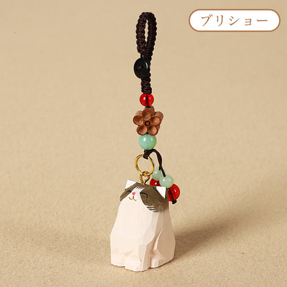 【2個でお得！組み合わせ自由】【猫の置物｜猫のバッグチャーム】 ナチュラル 可愛い 手作り 木彫り 猫グッズ 置物 バッグチャーム 癒し 厄除け オブジェ ストラップ 小さい 玄関 風水 引越し祝い 贈り物 プレゼント 幸運 お守りストラップ ミニチュア 木製 雑貨