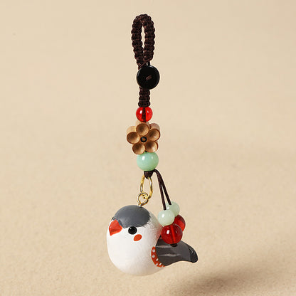 2点セット 鳥 木彫り 置物 鳥グッヅ バッグチャーム 癒し ナチュラル 可愛い 手作り 厄除け オブジェ ストラップ 小さい 玄関 風水 引越し祝い 贈り物 プレゼント 幸運 お守りストラップ ミニチュア 木製雑貨