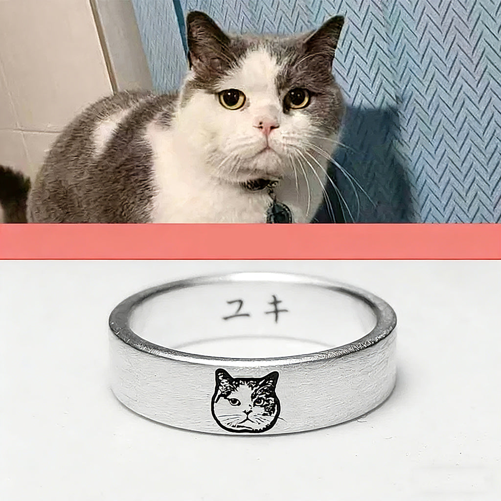 家族の一員だった愛犬・愛猫の画像をオーダーメイド刻印するメモリアルリング。温もりを感じる仕上げで、ずっと側にいるような安心感を。