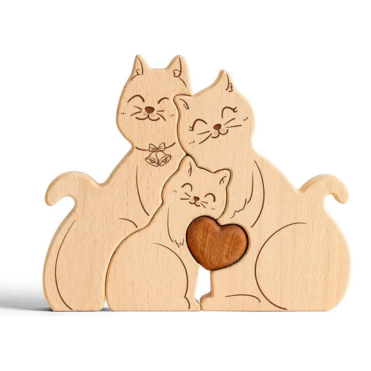 鈴の付いた、寄り添う猫の名入れ木製パズル。仲の良さを感じさせるこのデザインは、新生活の始まりを祝う結婚祝いや、大切な友人への誕生日プレゼントに最適な贈り物です。