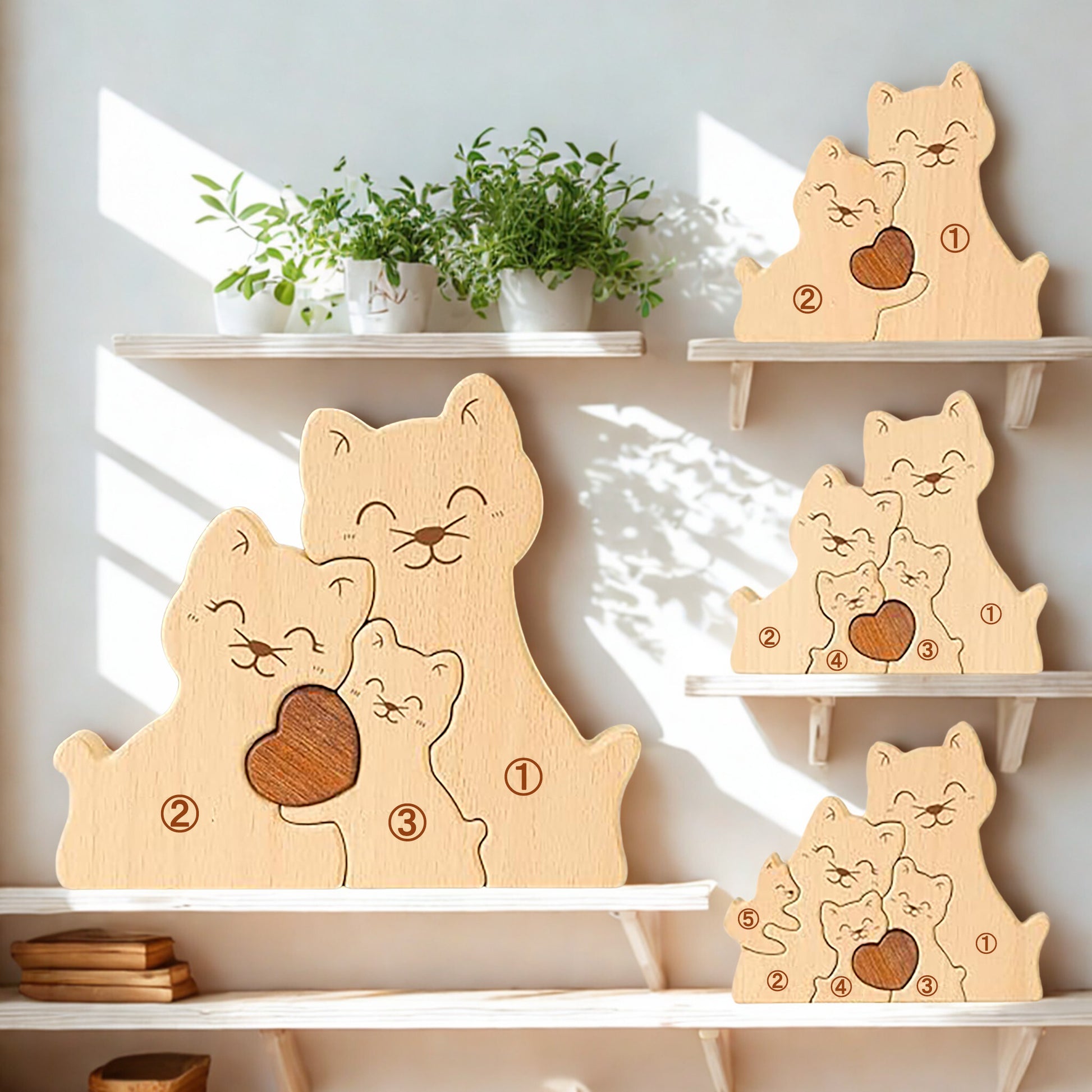 仲良く寄り添う猫の名入れパズル。見ているだけで温かい気持ちになれるデザインは、猫好きの友人やご夫婦への心のこもった贈り物として、結婚祝いや誕生日に喜ばれます。