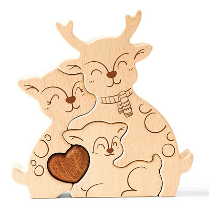 寄り添う鹿の名入れ木製パズル。優雅で平和の象徴である鹿の親子が、温もりと安らぎを届けます。新たな命を祝う出産祝いや、家族の絆を深める結婚記念日に最適な贈り物です。